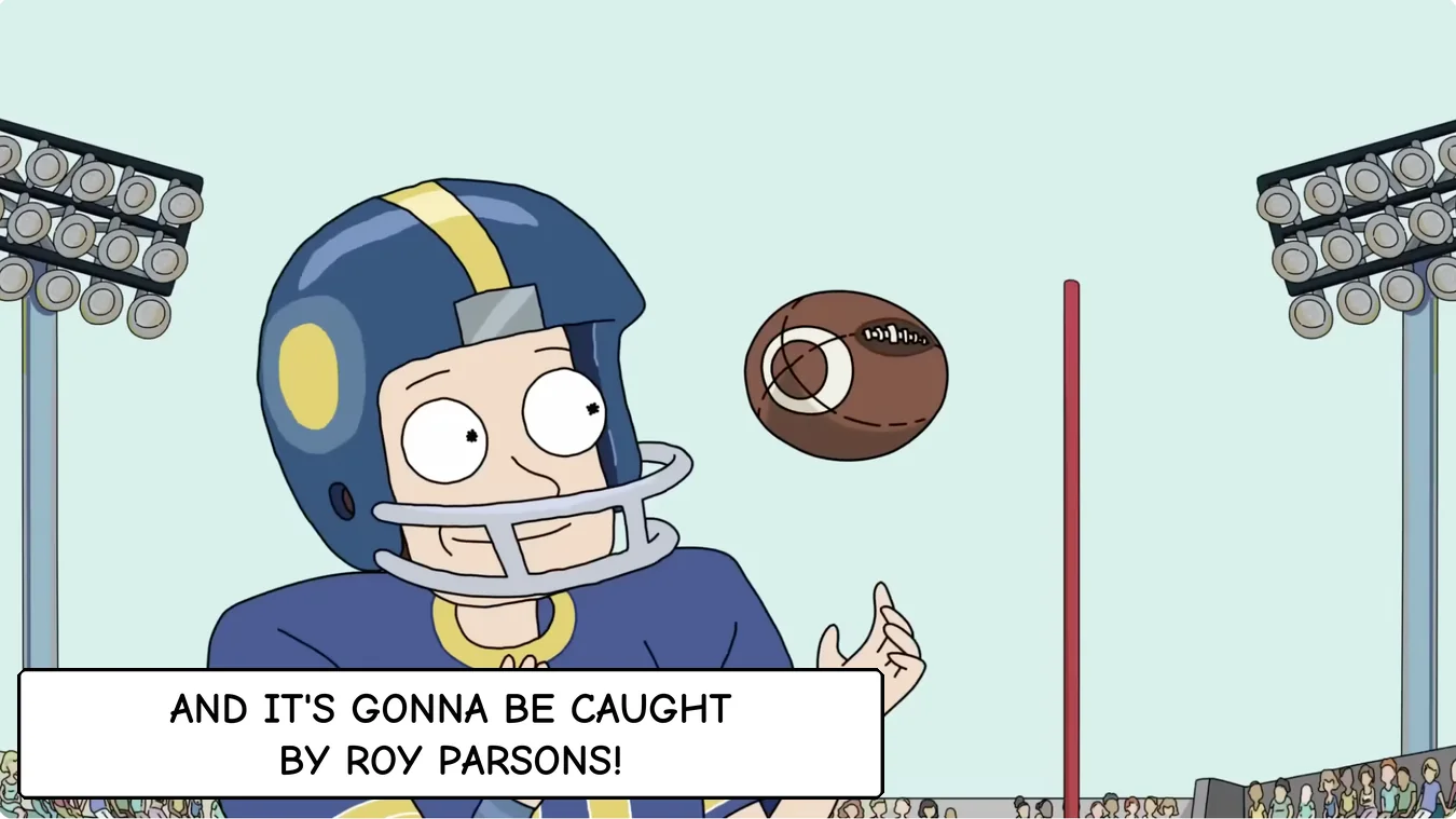 Panel 9. Announcer: And it's gonna be caught by Roy Parsons!