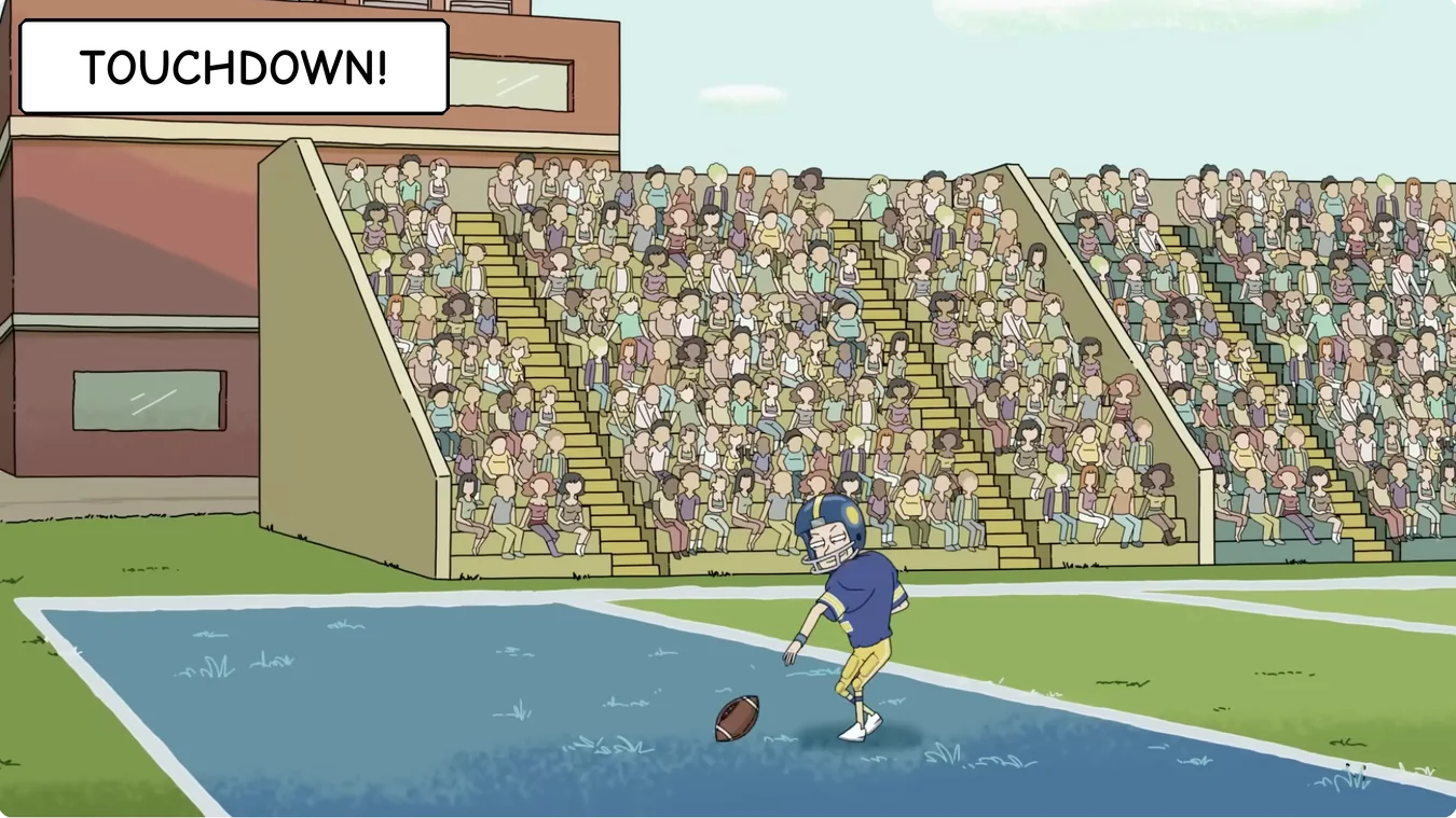 Panel 12. Announcer: Touchdown!