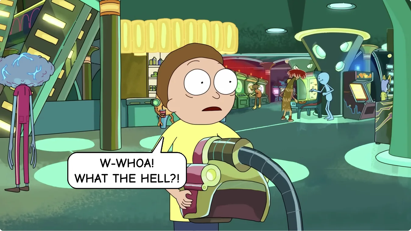Panel 30. Morty: W-whoa! What the hell?!